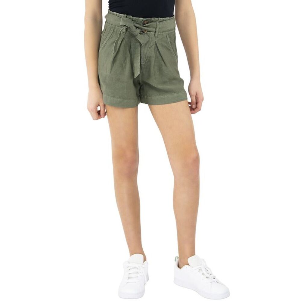 Tractr Girls  Jeans Self Tie Paper Bag Short, Green